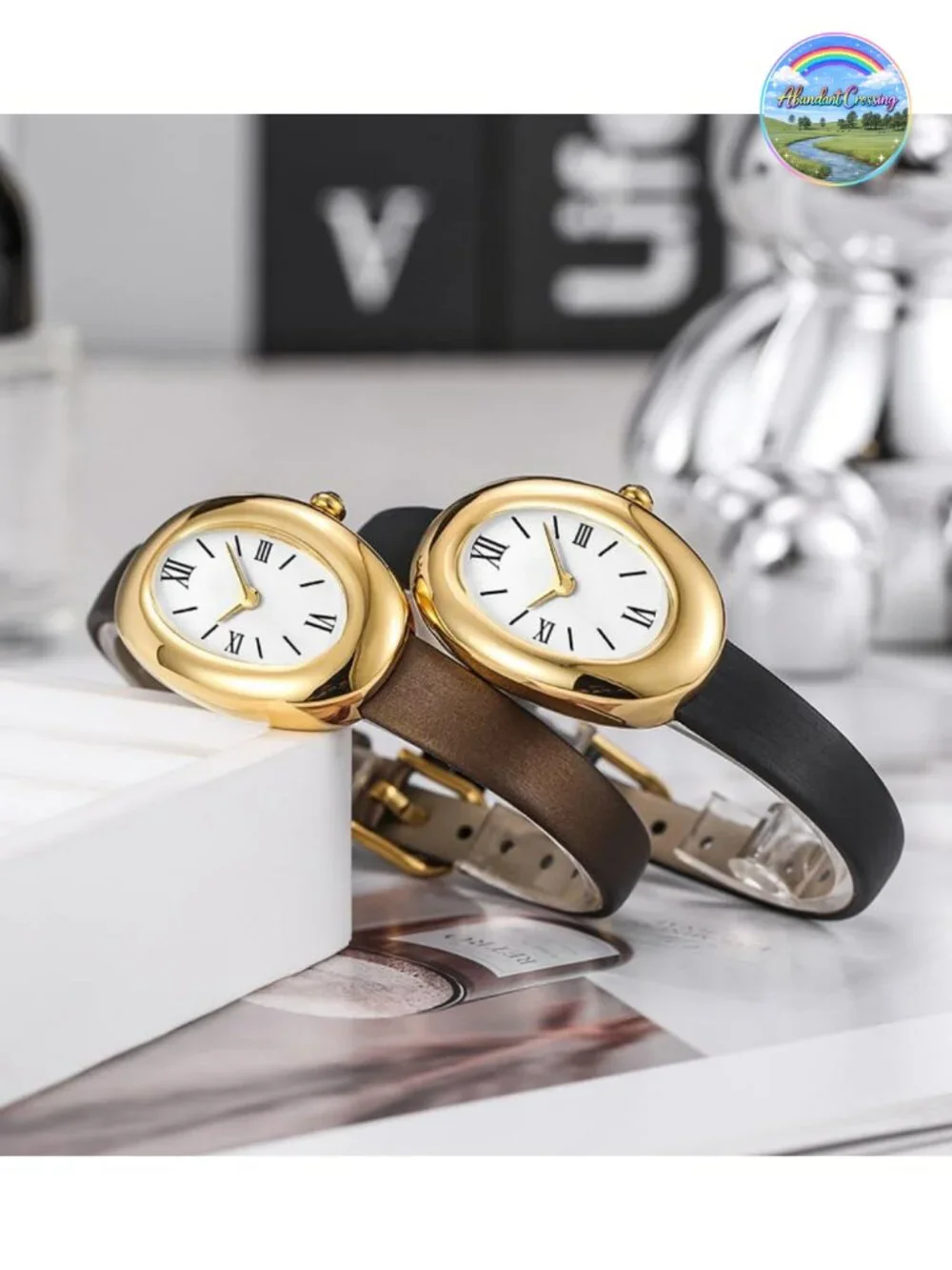MASTOP Women's Quartz Bangle Watch - Elegant Oval Dial Gold-Tone Jewelry Style